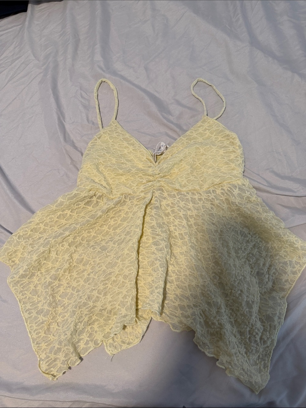 See You Monday Pale Yellow Lace Handkerchief Hem Camisole